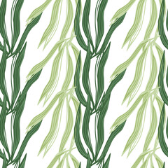 Geometric seaweeds seamless pattern isolated on white background.