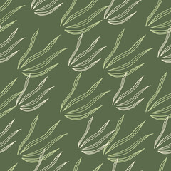 Geometric doodle grasss seamless pattern. Nature botanical wallpaper.
