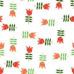 Creative folk art pattern. Orange flower. Floral nature wallpaper. Folklore style.