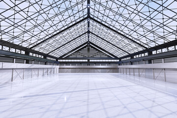 Empty hall exhibition centre.The backdrop for exhibition stands, booth,market,garage.Conversation for activity.Big Arena for entertainment,event,sports.Indoor for agricultural organic farm.3d render.	
