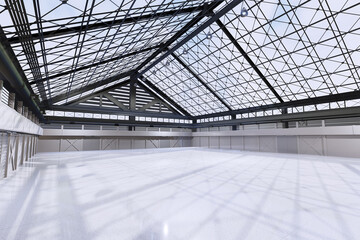 Empty hall exhibition centre.The backdrop for exhibition stands, booth,market,garage.Conversation for activity.Big Arena for entertainment,event,sports.Indoor for agricultural organic farm.3d render.	