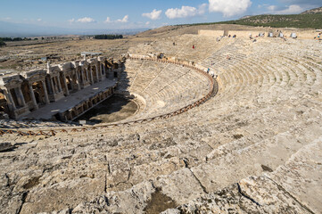 View of ruins of ancient amphitheater in Hierapolis