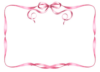 Frame of pink ribbons and bow.Watercolor hand painted illustrations isolated on white background. - 454595515