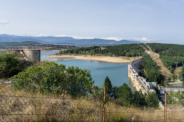 Palencia, Spain - August 21, 2021.Dam of the swamp of Aguilar de Campoo. Palencia, Spain