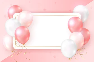 Fotobehang Elegant rose pink ballon Happy Birthday celebration card banner template background © Phoebe Yu
