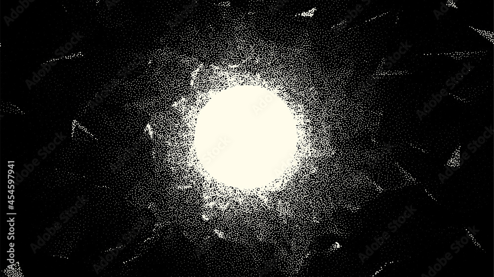 Poster Retro styled docking corridor on space station or light at the end of tunnel concept for sci-fi poster or flyer. Gate or cave with dotwork style.