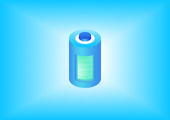Fully charged battery isometric 3d vector icon. Electronic renewable energy concept illustration. 