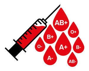 Syringe and blood type illustration.