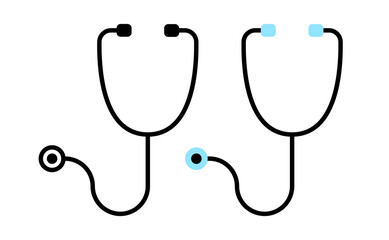 Stethoscope simple icon. Trendy flat icon design. Blue and black colors. Medical icon, isolated, white background.