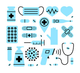 Vector medical illustration set. Hospital equipment illustrations.