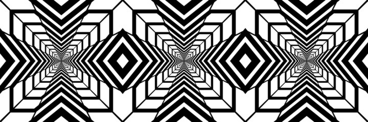 Abstract Black and White Geometric Pattern with Stripes. Tunnel in Perspective. Contrasty Optical Psychedelic Illusion. Starlike Wicker Texture. Raster. 3D Illustration