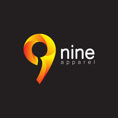 Gold 3d number nine logo. Modern number Nine Logo isolated on Black background. Design Vector Icon Illustration Template Element.