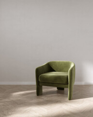 Empty room with green armchair interior background 3d rendering