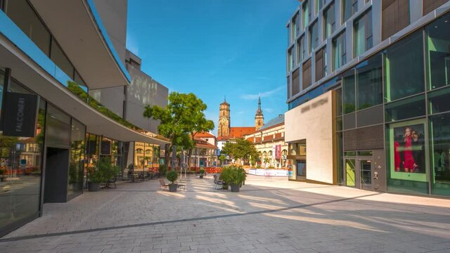 Stuttgart Germany most popular sqaure in city centre in front church old town time lapse hyperlapse video.
