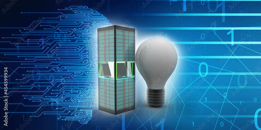Poster 3d rendering database storage data base with bulb