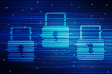 2d illustration Safety concept: Closed Padlock on digital background
