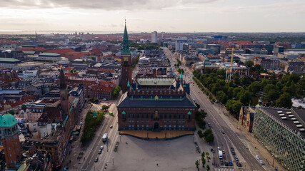 Obraz premium Beautiful aerial view of the Copenhagen city hall and plaza