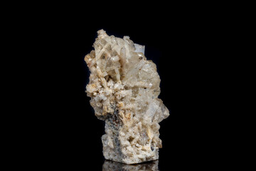 Macro mineral stone fluorite with quartz against black background