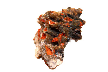 Macro mineral stone goethite on a white background 