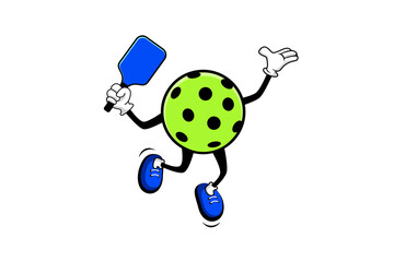 pickleball cartoon character in jumping or smash position, for any business especially making posters, flyers, stickers, memes, etc. - obrazy, fototapety, plakaty