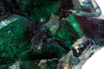 Macro mineral stone Fluorite on a white background