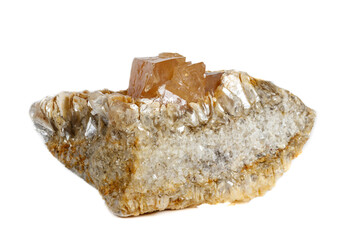 Macro mineral stone  Scheelite on a white background