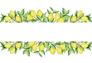 Watercolor horizontal banner with lemons