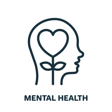 Mental Health Line Icon. Positive Mind Wellbeing Concept Linear Pictogram. Human Mental Health Development and Care Outline Icon. Editable Stroke. Isolated Vector Illustration