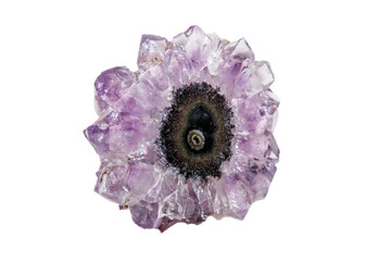 Macro mineral amethyst stone on white background