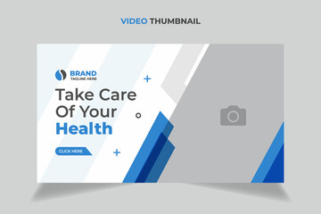Editable video thumbnail and web banner design. Medical healthcare, fitness training, exercise customizable video thumbnail cover photo fully editable for social media.