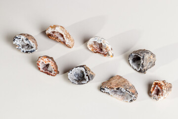 Macro mineral stone agate kidney gerbera on white background close up - obrazy, fototapety, plakaty