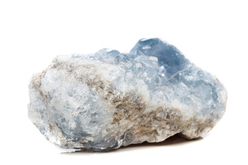 Macro mineral stone Celestine in the breed a white background