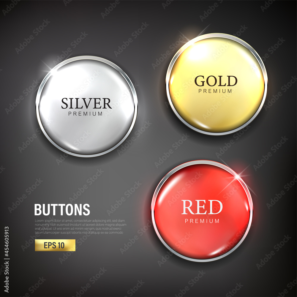 Canvas Prints button set circle modern color gold silver and red