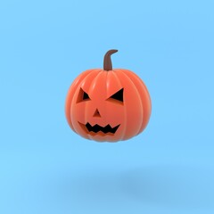 Minimal pumpkin head jack in pastel color halloween concept carved face laughing