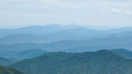 Color Panorama of Appalachian Mountains from a High Vista with Pine Trees and Views from Mount Mitchell