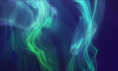 Aurora Borealis, green polar lights, luminescence. Blurred fluid background. Northern lights concept