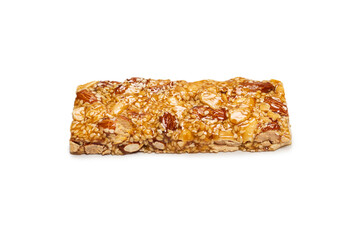 Bar with mix of nuts isolated on a white background.