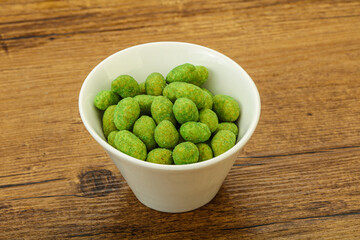 Spicy wasabi peanuts in the bowl