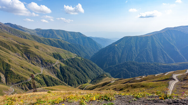 Beautiful view of Abano Gorge in Tusheti, dangerous mountain road in Georgia