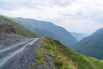 Beautiful view of Abano Gorge in Tusheti, dangerous mountain road in Georgia