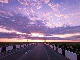 sunset on the road
