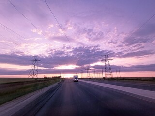 sunset on the road
