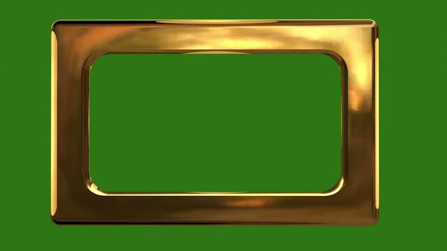 3D rendered hanging gold frame on green screen 4k footage 