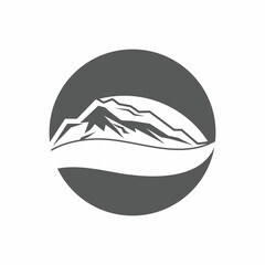 Simple Modern Mountain Landscape Logo Design Vector, Rocky Ice Top Mount Peak Silhouette