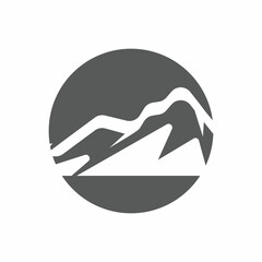 Simple Modern Mountain Landscape Logo Design Vector, Rocky Ice Top Mount Peak Silhouette