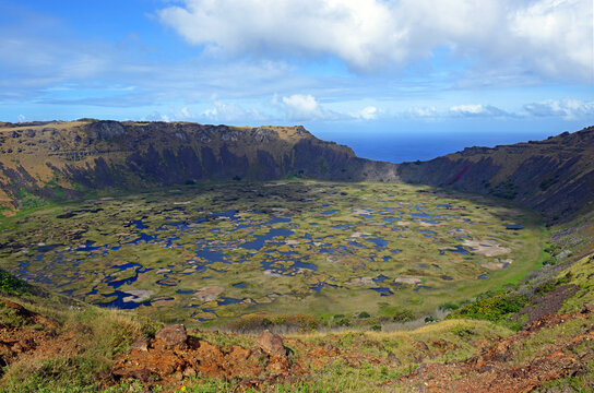 Rano Kau volcanic crater on Easter Island (Rapa Nui), Chile.