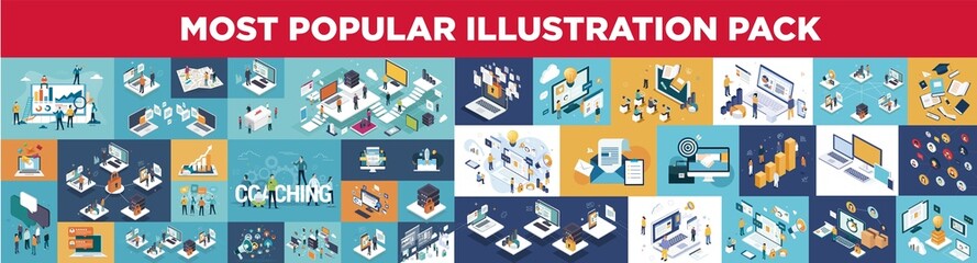Most popular illustration pack : business, marketing, seo, network, teamwork, ...
