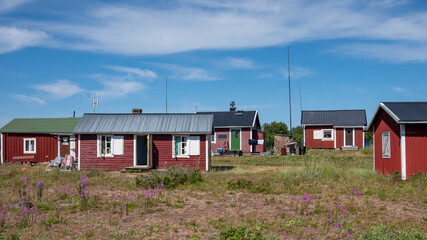 Sandskar Island with Small idyllic Maritime fishing settlement in Haparanda archipelago National Park in Norrbotten County, Sweden.