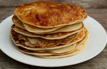 Pancakes, poured with sveru jam. Delicious breakfast