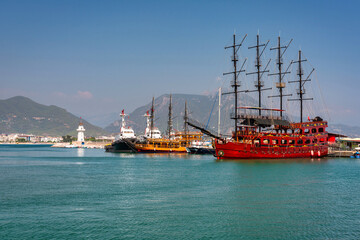 Beautiful scenery of the harbor in Alanya city, Turkey